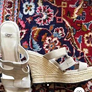 UGG Beige Suede Wedge Sandals - 7.5